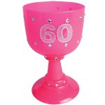 Age 60 Pink Plastic Goblet Drinking Glass w Rhinestones