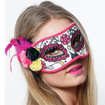 day of the dead pink half mask