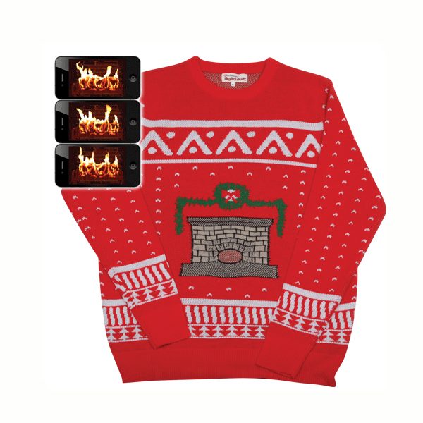 digital fireplace ugly christmas sweater
