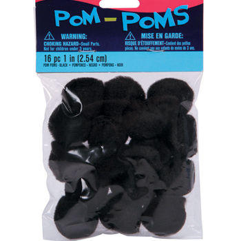 1 inch black pom poms