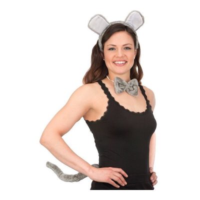 Plush Gray Mouse Ears Tail & Bowtie Set