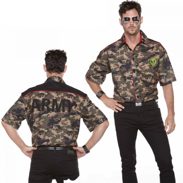 Army Shirt Camo Print Red Piping