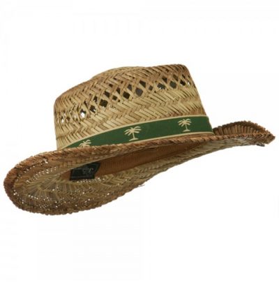Natural Woven Straw Hat w/ Palm Tree Band