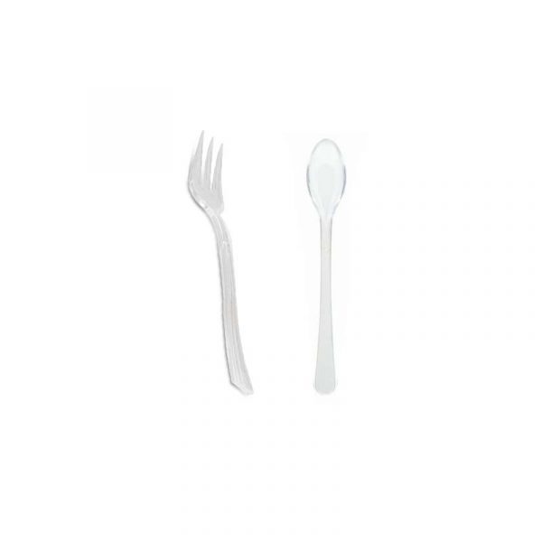 Clear Plastic mini tasting fork and spoon