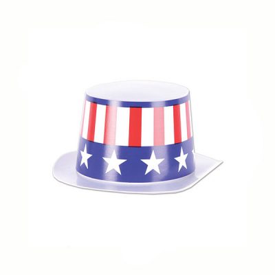 Mini plastic top hat patriotic red white blue