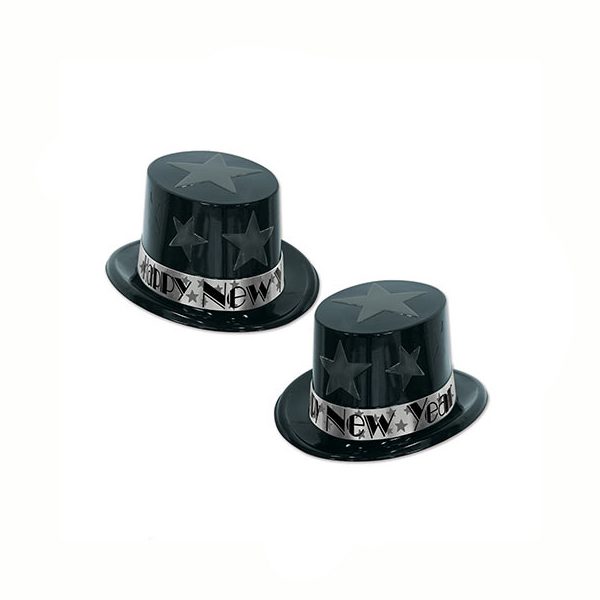 New Year's Eve Top Hat Black Silver