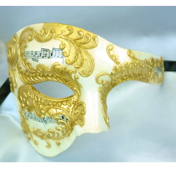 Gold Costume Venetian Phantom Mask with Musical Notes