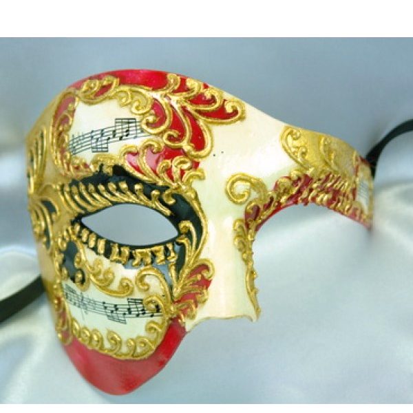 Red Costume Venetian Phantom Mask with Musical Notes