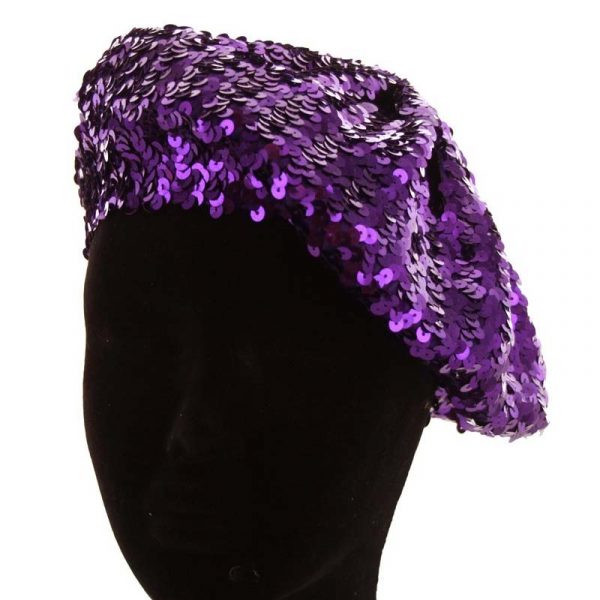 Purple Sequin Fabric beret hat