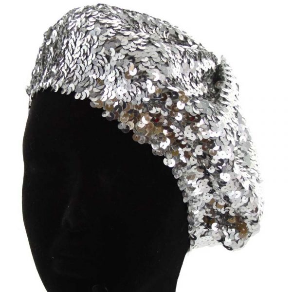 Silver Sequin Fabric beret hat