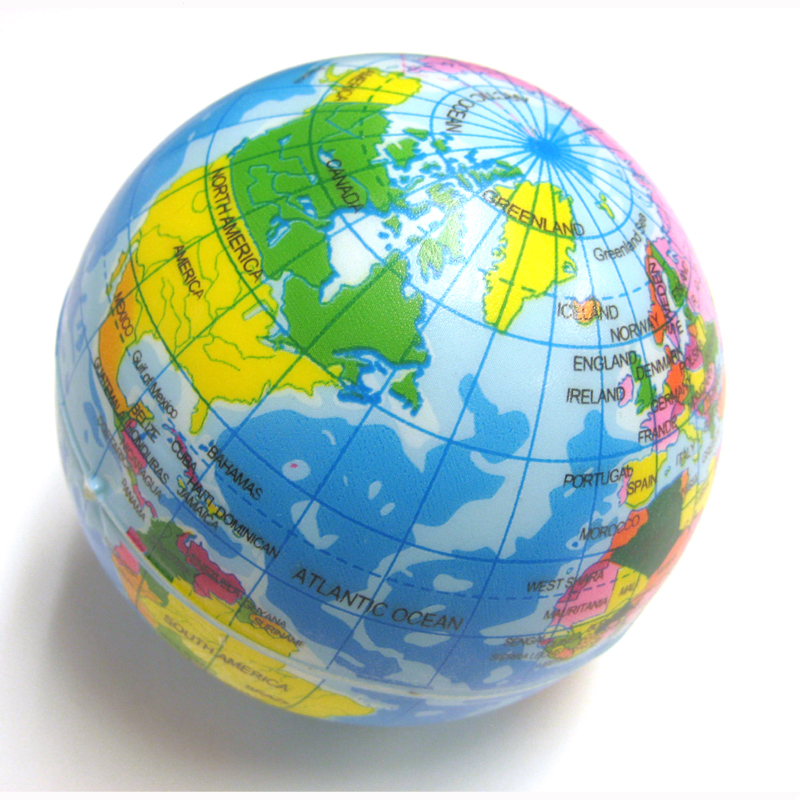 printed globe relaxable foam stress ball