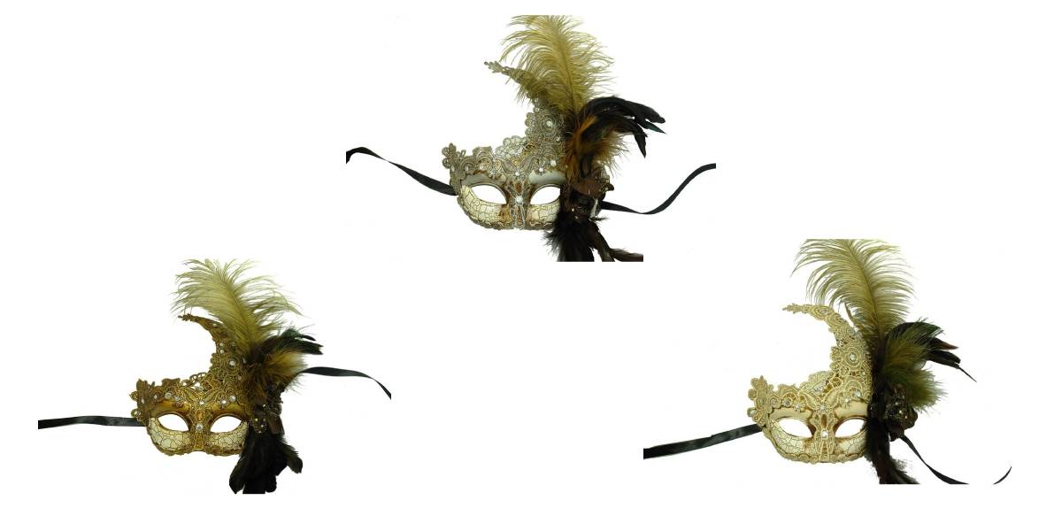 Venetian Lace Half Mask with Rhinestones and Feathers