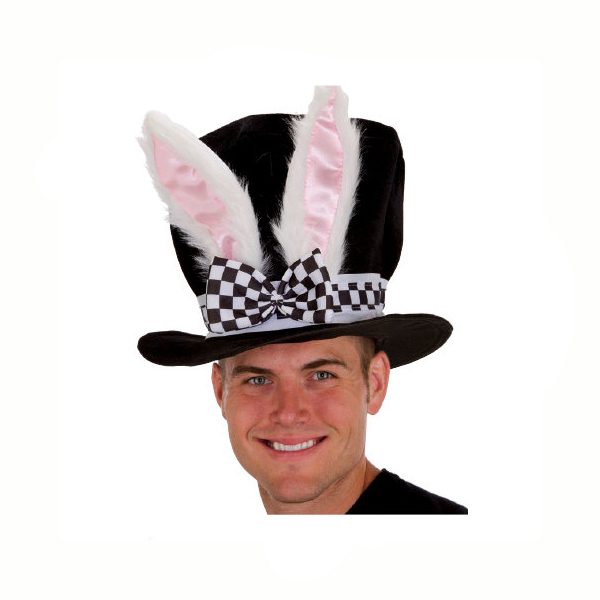 White Rabbit Ears Black Top Hat