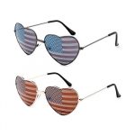 US Flag Print Heart Shape Wire Frame Sunglasses