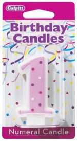 First Birthday Candles Numeral 1 Pink