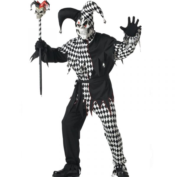 Adult Evil Jester Black White Harlequin Costume