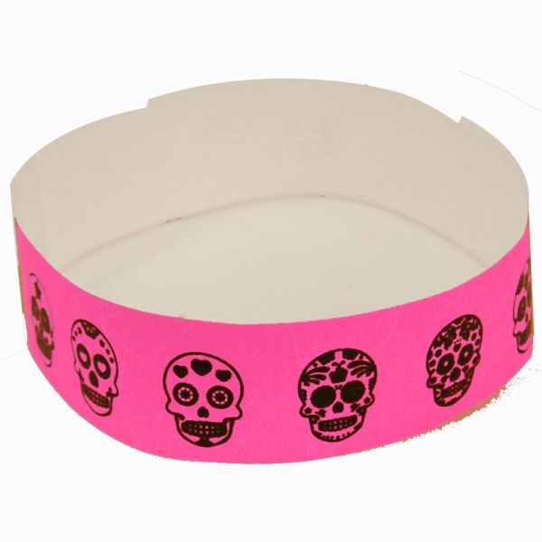 Sugar Skull Tyvek Wristband - Neon Pink