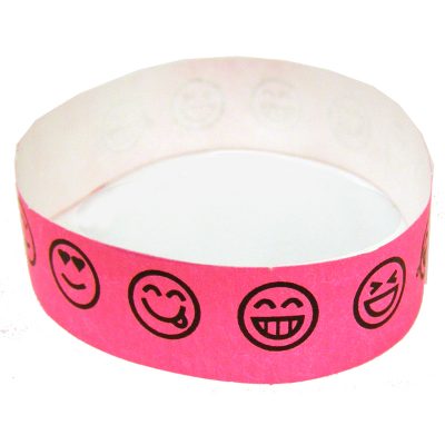 Emoji Smile Tyvek Wristband - Neon Pink