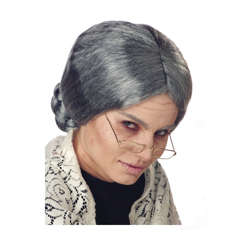 Old ladies grey wig bun granny grandma 