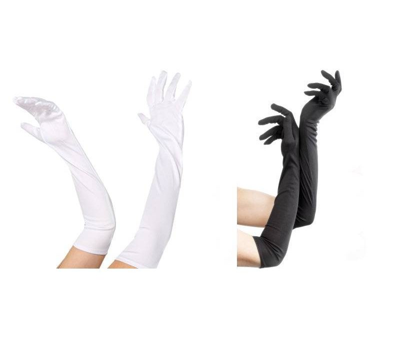 Long Gloves Polyester Elbow Length White or Black