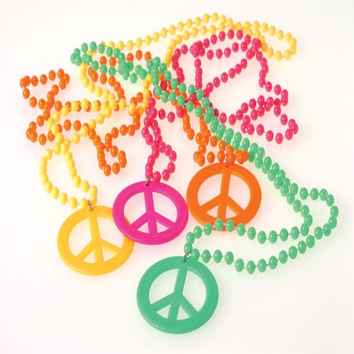 Neon Plastic Peace Sign Bead Necklace