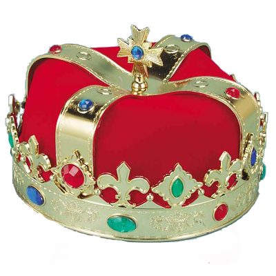 Plated Plastic Kings Crown with Multi Colored Jewels
