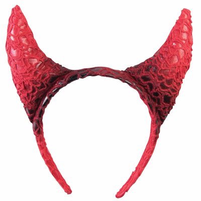Textured Netting-covered Red Devil Horns Headband