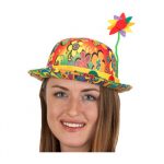 Retro Fabric Clown Derby Hat with Flowers