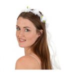 White Net Veil with Flowers Halloween Costume Accessory