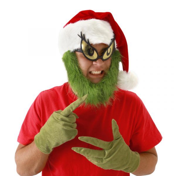 Plush Grinch Hat with Green Beard Halloween Costume