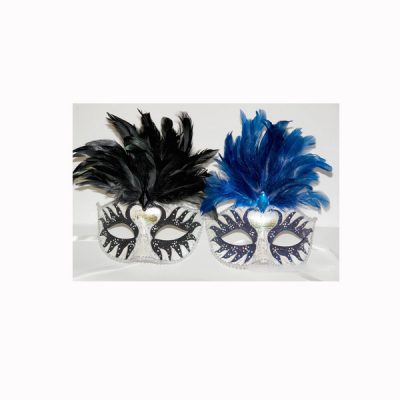 Deluxe Glittered Venetian Half Mask with Feathers