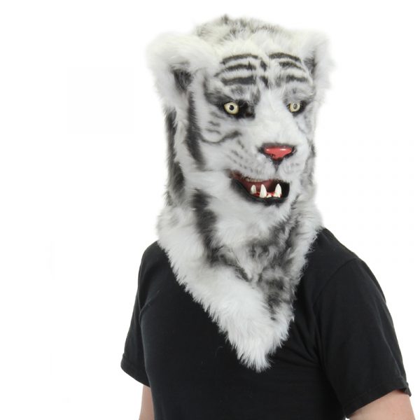 White Tiger with Movable Mouth adult Halloween Mask