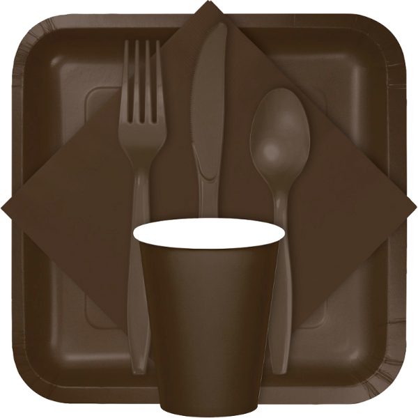 chocolate brown tableware, table covers, utensils