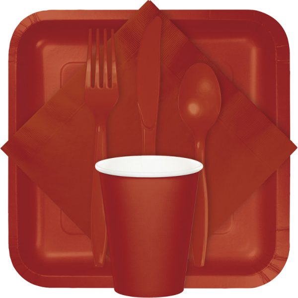 Brick color tableware, table covers, utensils