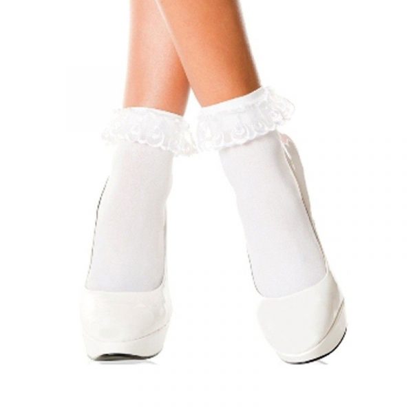White Nylon Lace Ruffle Anklet Socks