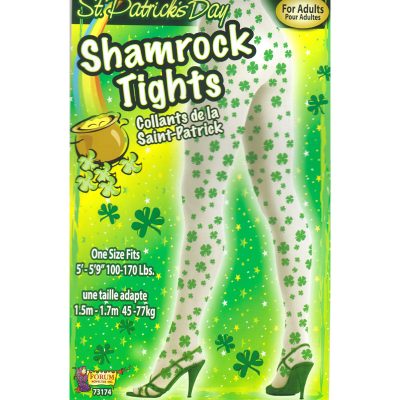 White Tights Printed with Green Shamrocks
