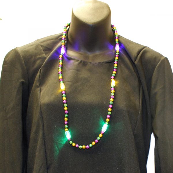 Multi-Function-Mardi Gras-Light-up Metallic Round bead Necklace