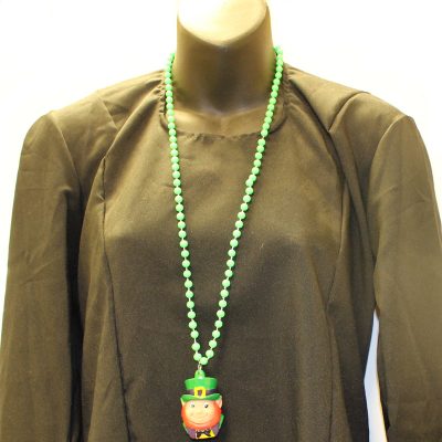 Green Round Bead Necklace with Leprechaun