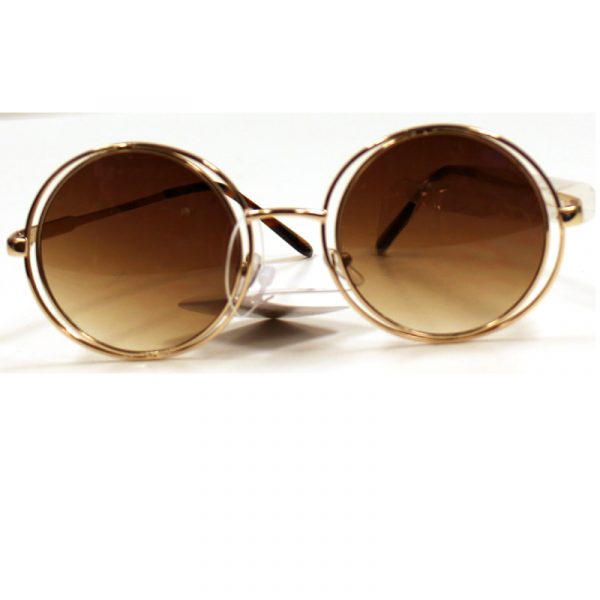 Duo Metal Round Frame Sunglasses - Brown/Gold
