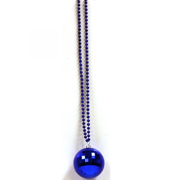 Blue Metallic Plastic Mirror Ball Bead Necklace
