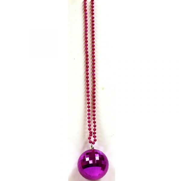 Fuchsia Metallic Plastic Mirror Ball Bead Necklace
