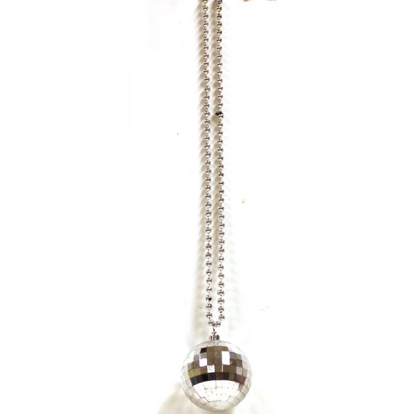 Silver Metallic Plastic Mirror Ball Bead Necklace