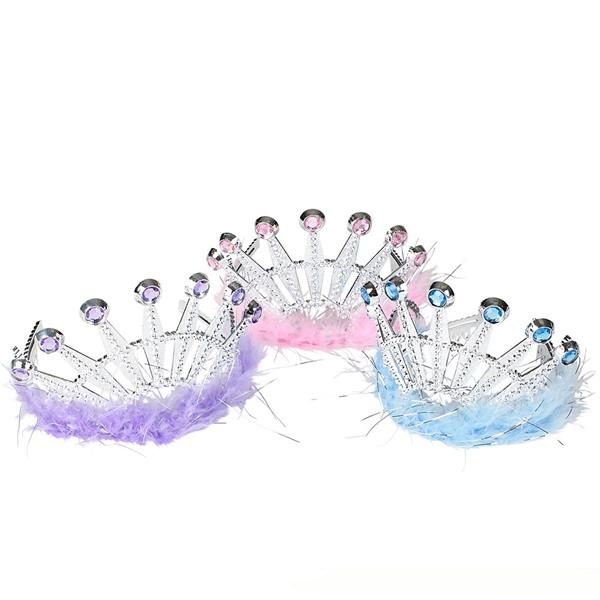 Plated Plastic Tiara with Stones and Marabou