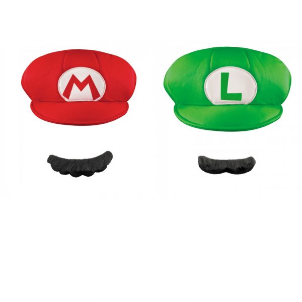 World of Nintendo Mario and Luigi costume hat and mustache