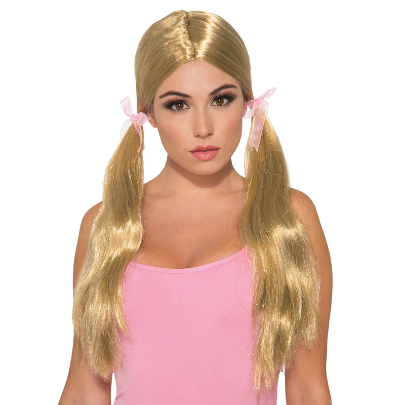 Shoulder Length Blonde Hair - Blonde Pigtails With Pink Ties