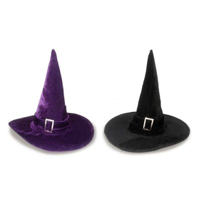 Velvet Fabric Witch Hat w Buckle Band