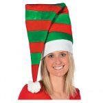 Fabric Red Green Striped LONG Elf Hat