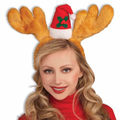 Plush Antlers with Santa Hat Headband