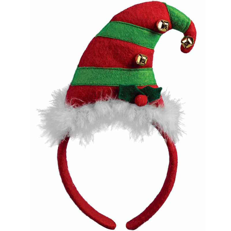 Fabric Red Green Striped Elf Hat Headband