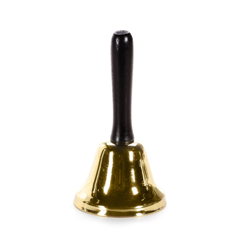 5 Inch Deluxe Gold Metal Bell w Black Wooden Handle